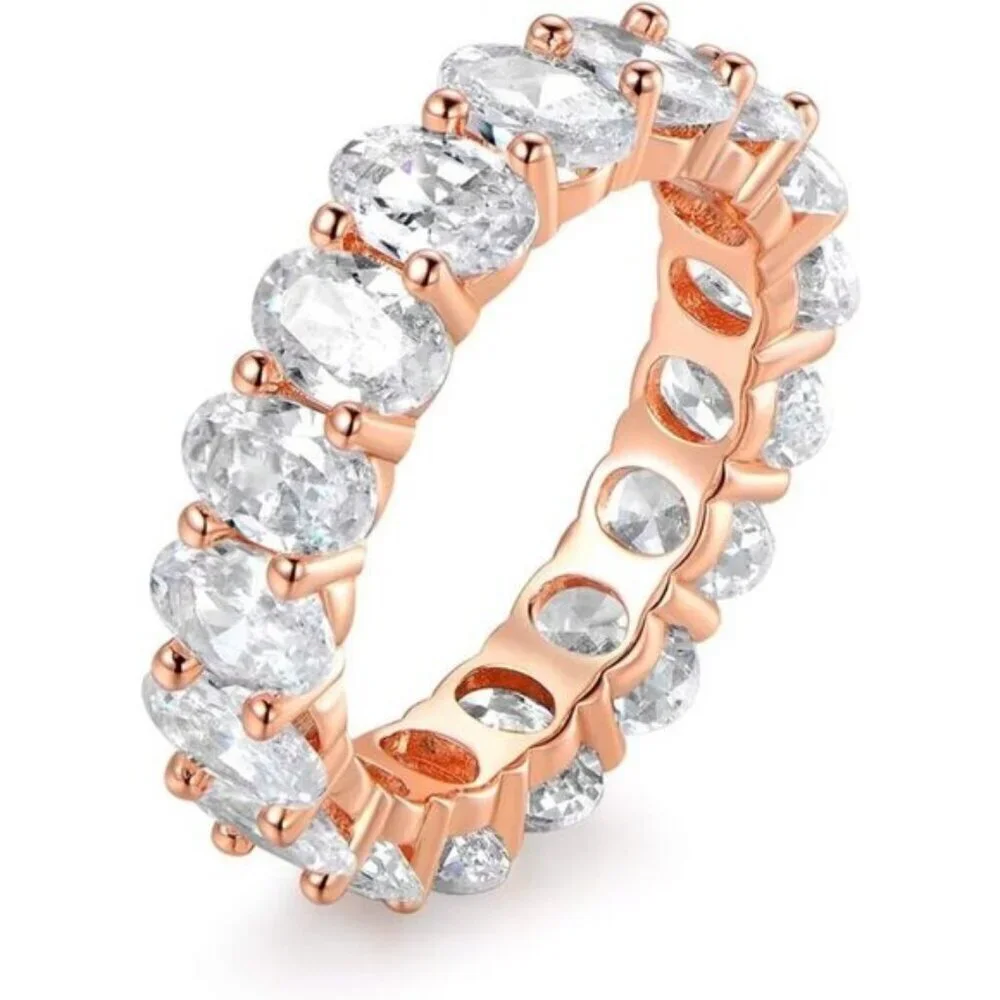⭐ Barzel 18K Gold Plated Oval Cut Cubic Zirconia Eternity Ring White Rose & Gold